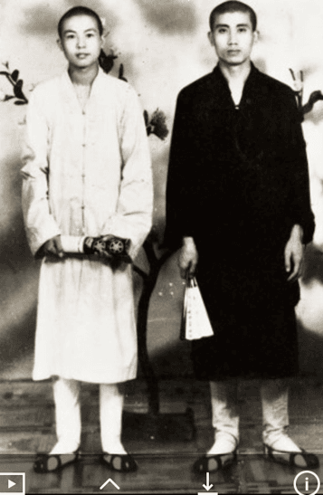 At age 17, the acolyte Changjin posed for this photo with fellow acolyte Shoucheng (right).