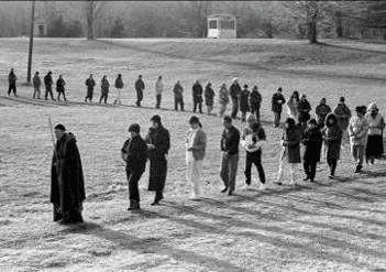 Master Sheng Yen leading a walking meditation at DDRC during a meditation retreat